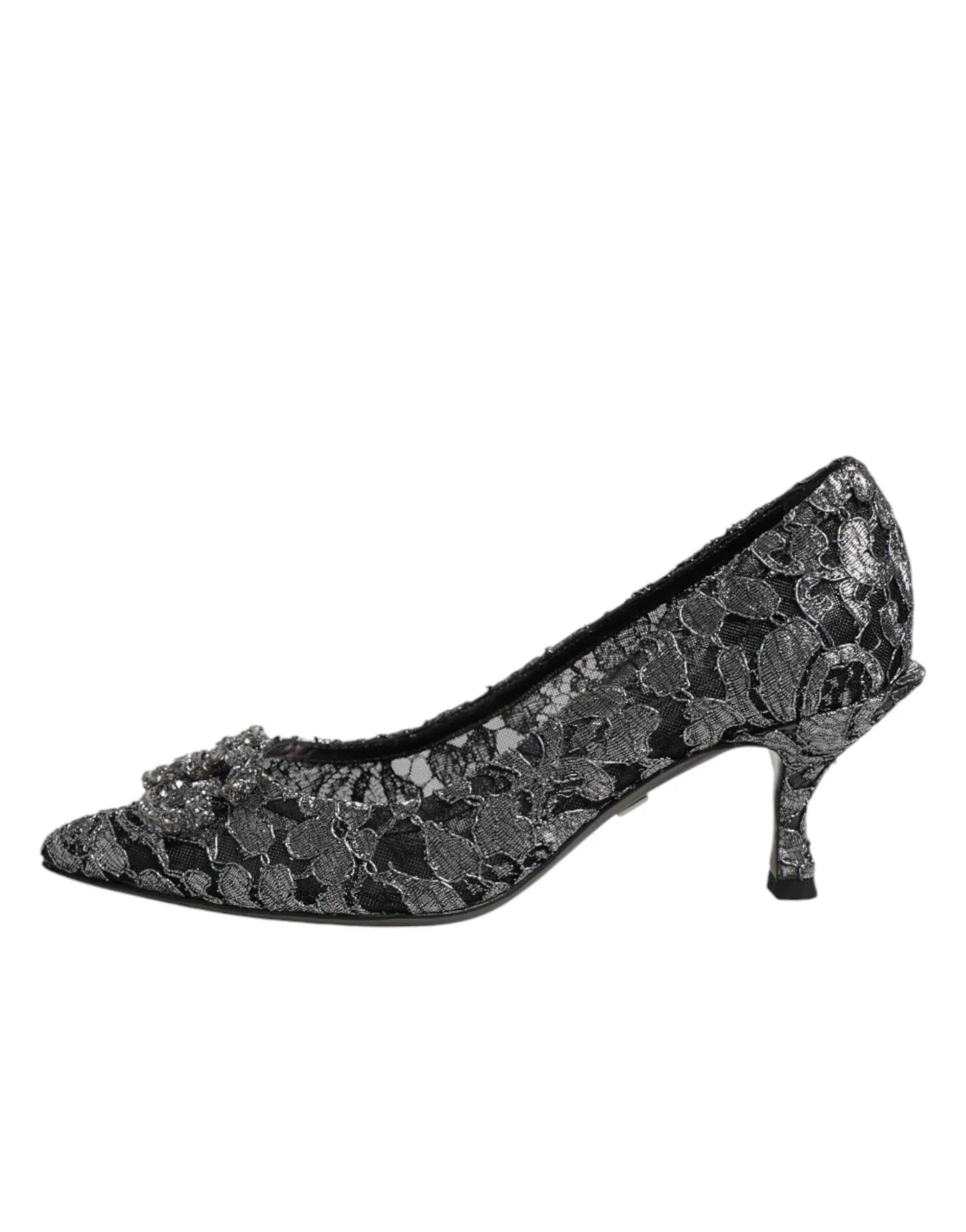 Dolce & Gabbana Silver Lace DG Amore Heels Pumps Shoes - Zeiniez