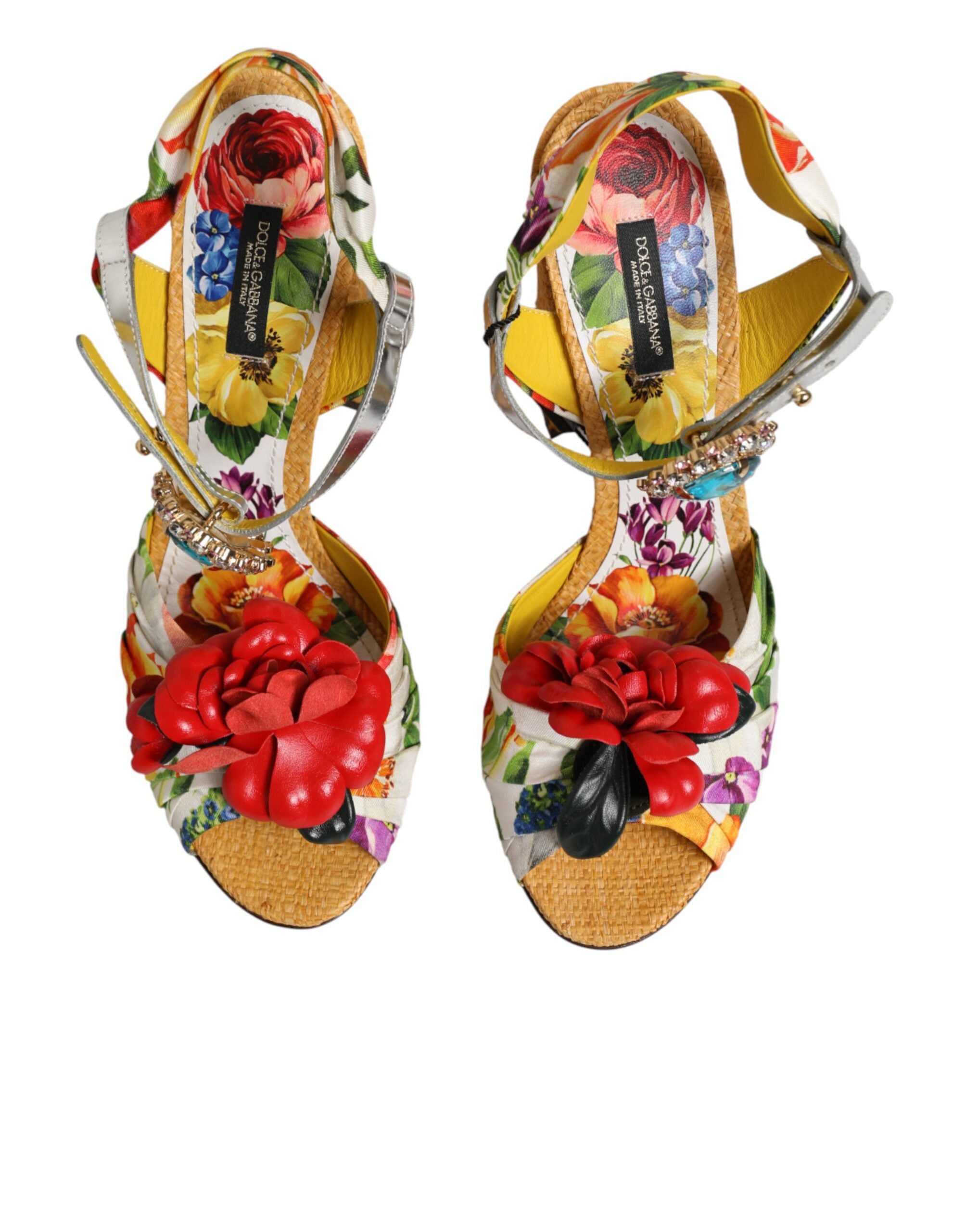 Dolce & Gabbana Multicolor Floral Crystal Embellished Sandals Shoes - Zeiniez