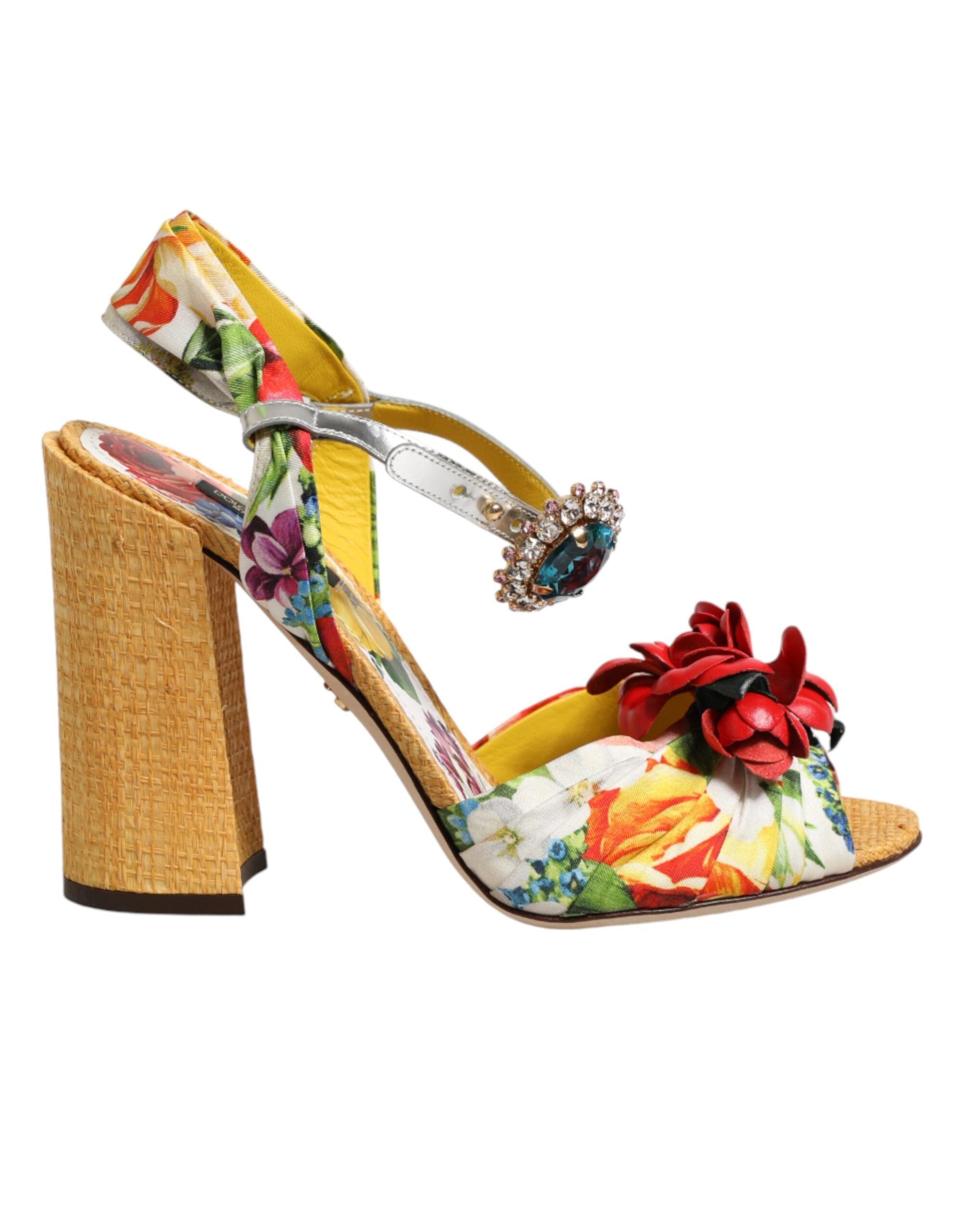 Dolce & Gabbana Multicolor Floral Crystal Embellished Sandals Shoes - Zeiniez