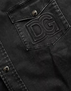 Dolce & Gabbana Black Cotton Long Sleeve Denim Casual Shirt - Zeiniez