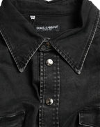 Dolce & Gabbana Black Cotton Long Sleeve Denim Casual Shirt - Zeiniez