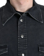 Dolce & Gabbana Black Cotton Long Sleeve Denim Casual Shirt - Zeiniez