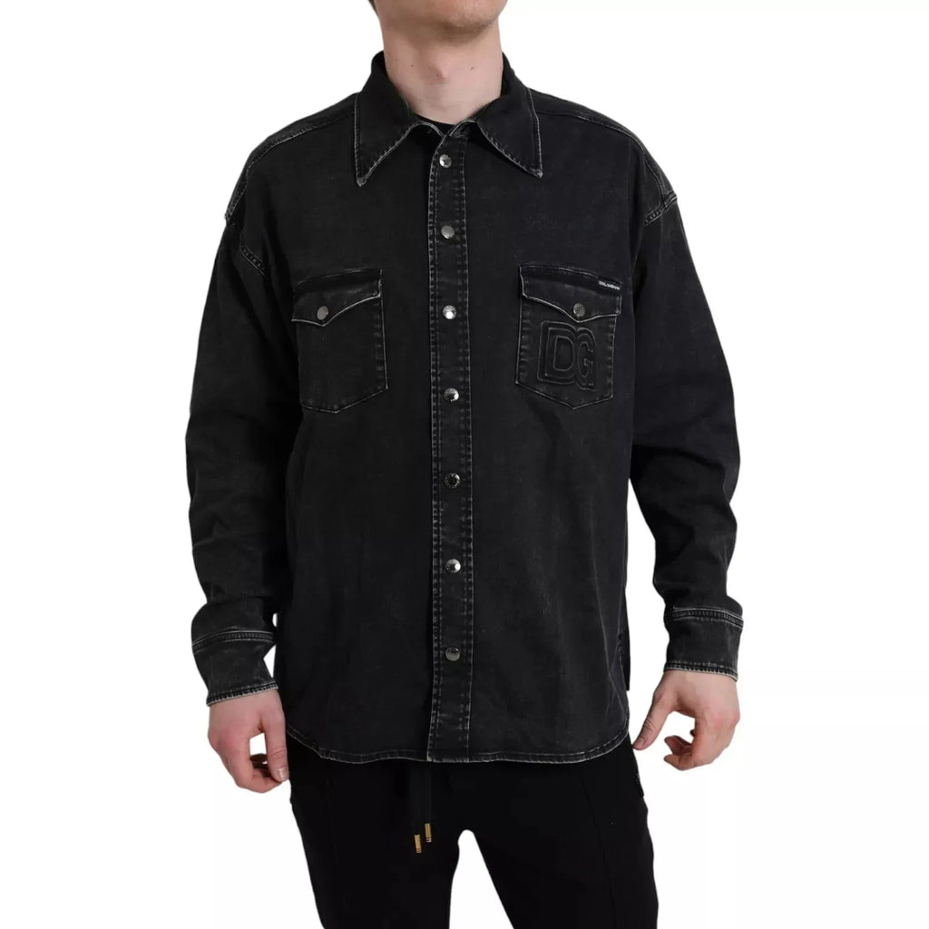 Dolce & Gabbana Black Cotton Long Sleeve Denim Casual Shirt - Zeiniez