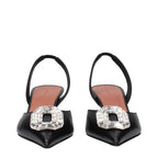 Amina Muaddi Black Leather High Heel Pumps