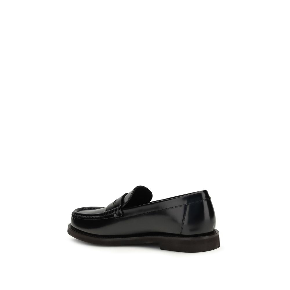 Brunello Cucinelli Black Leather Slip-On Loafers - Zeiniez