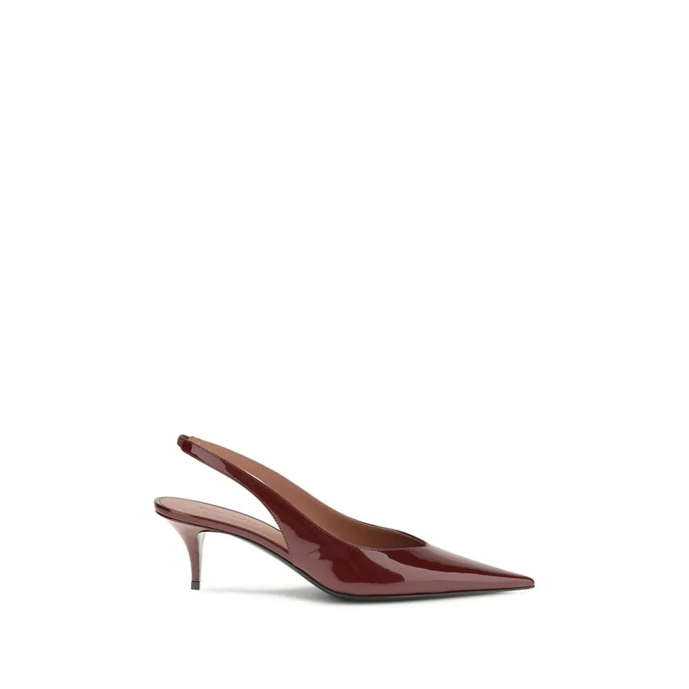 Amina Muaddi Bordeaux Calf Leather Bos Taurus Mid Heel Pumps - Zeiniez