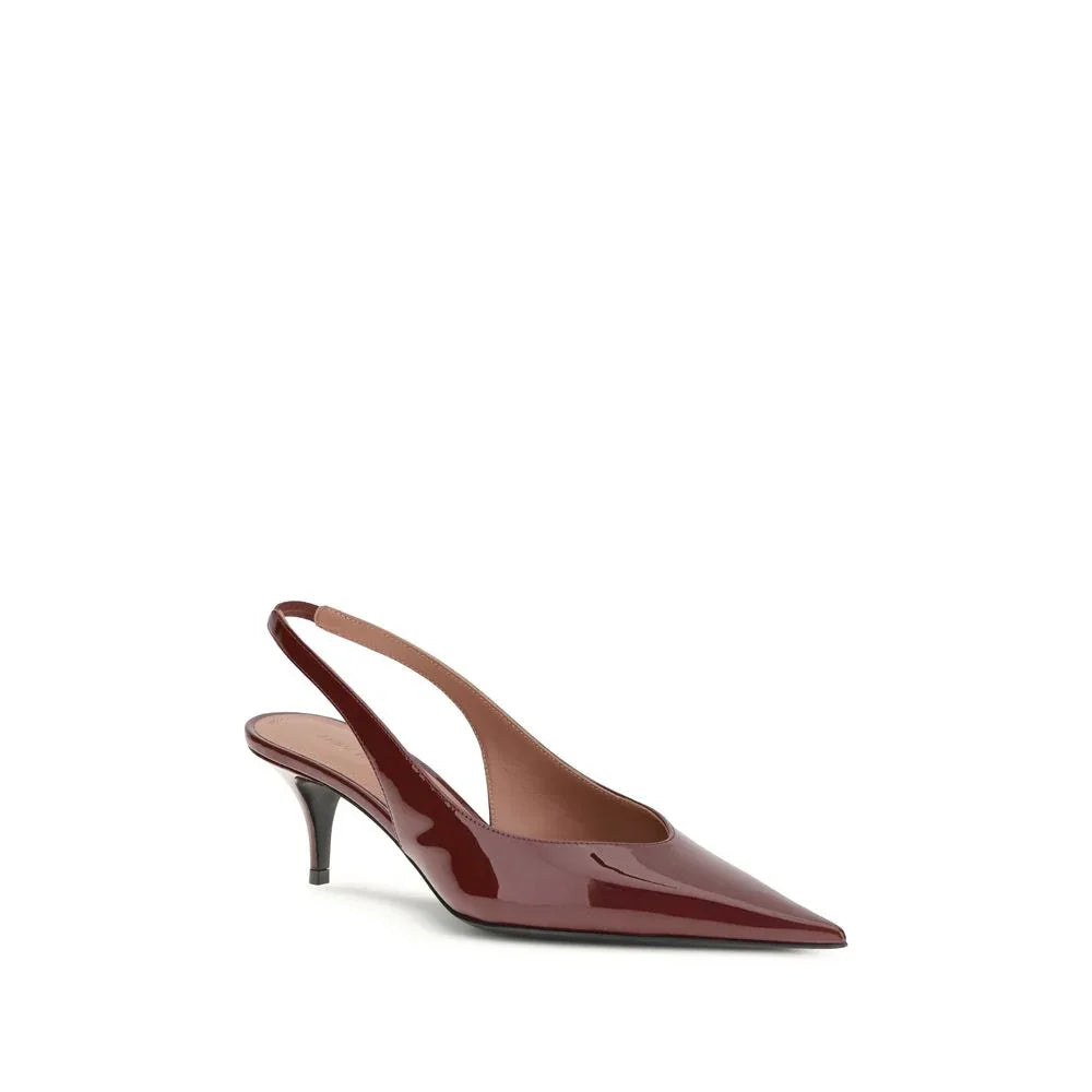 Amina Muaddi Bordeaux Calf Leather Bos Taurus Mid Heel Pumps - Zeiniez