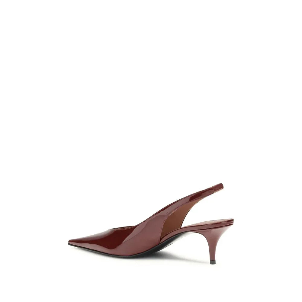 Amina Muaddi Bordeaux Calf Leather Bos Taurus Mid Heel Pumps - Zeiniez
