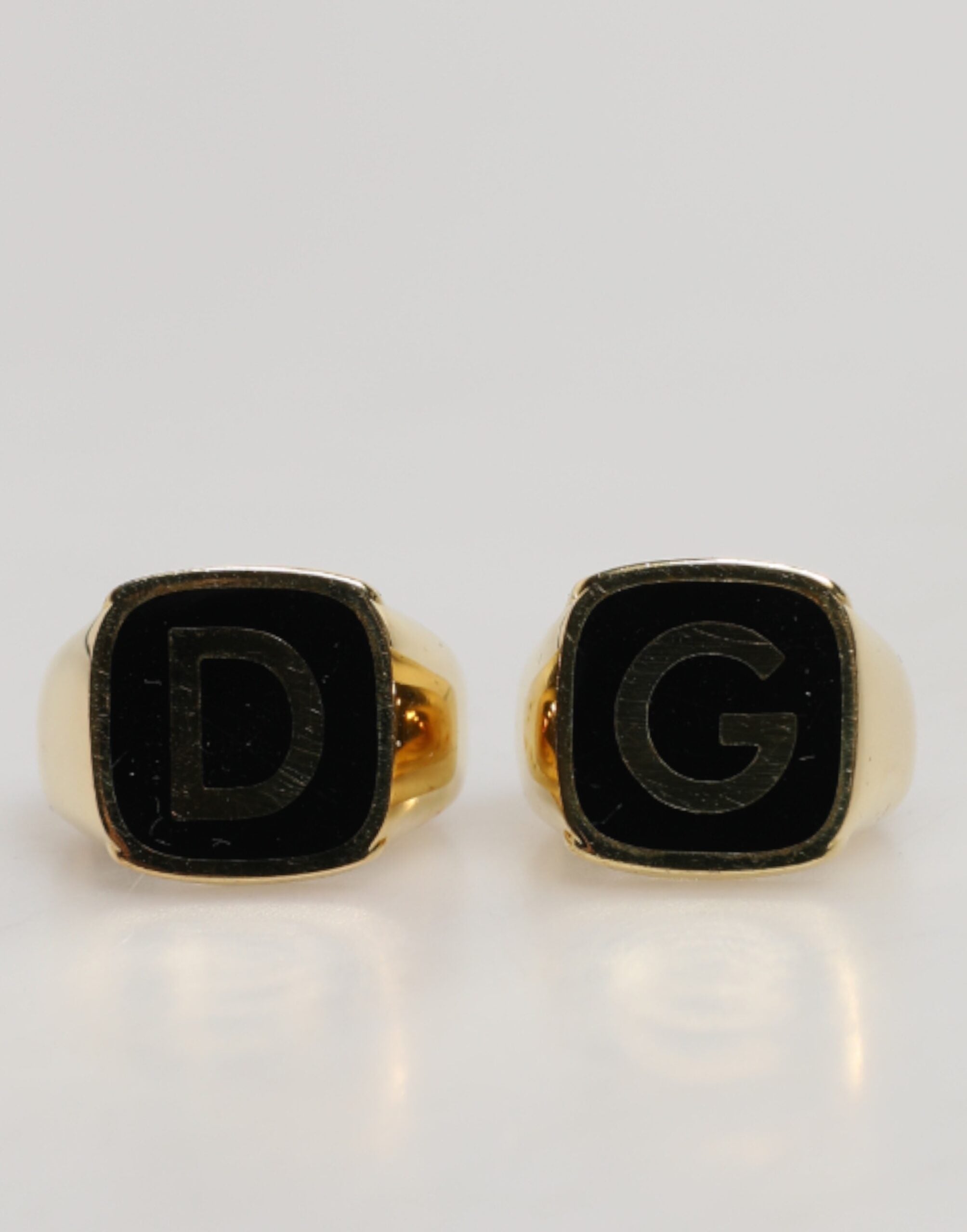 Dolce & Gabbana Gold-Tone Real Brass Black Enamel "DG" Adjustable Rings - Zeiniez