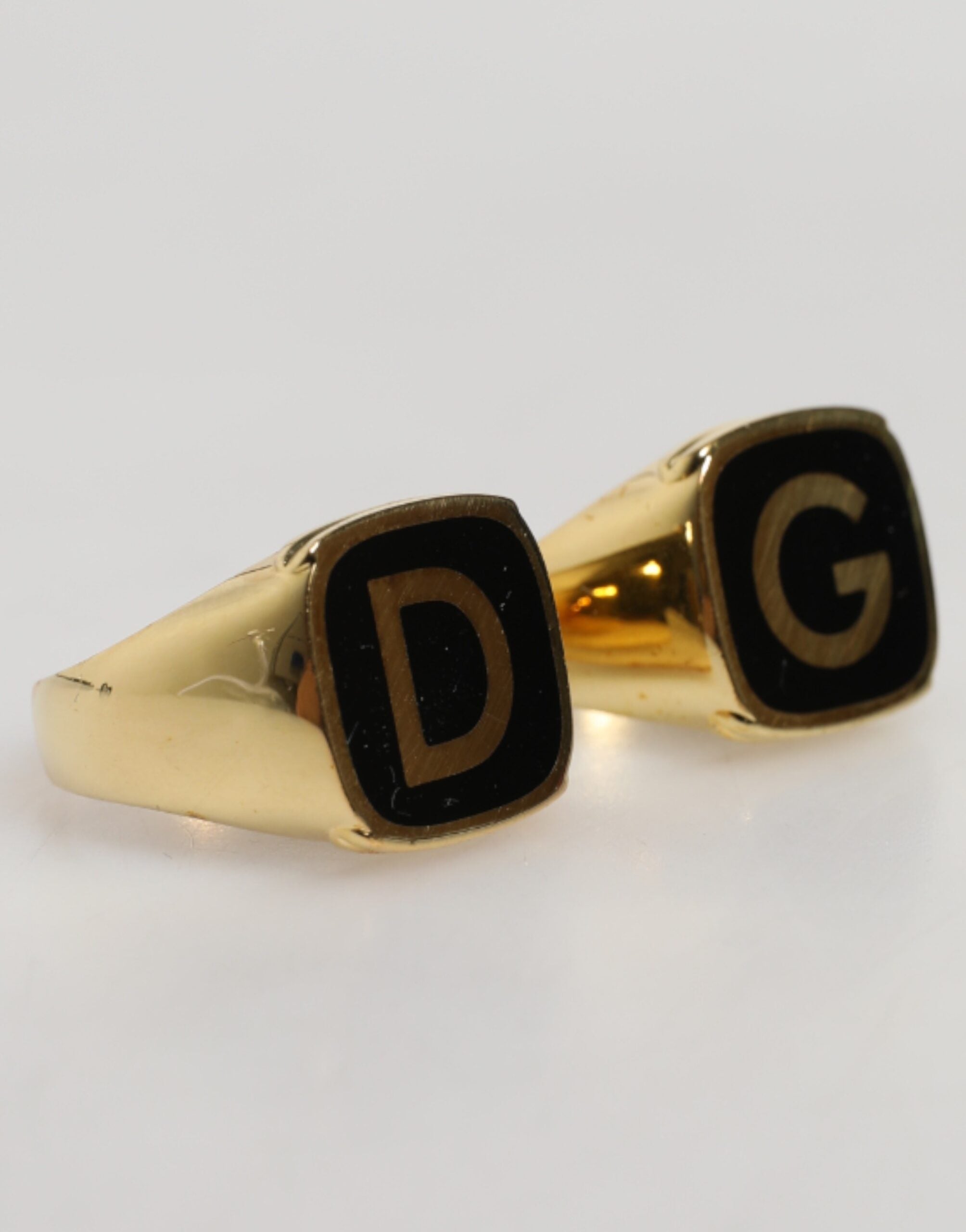 Dolce & Gabbana Gold-Tone Real Brass Black Enamel "DG" Adjustable Rings - Zeiniez