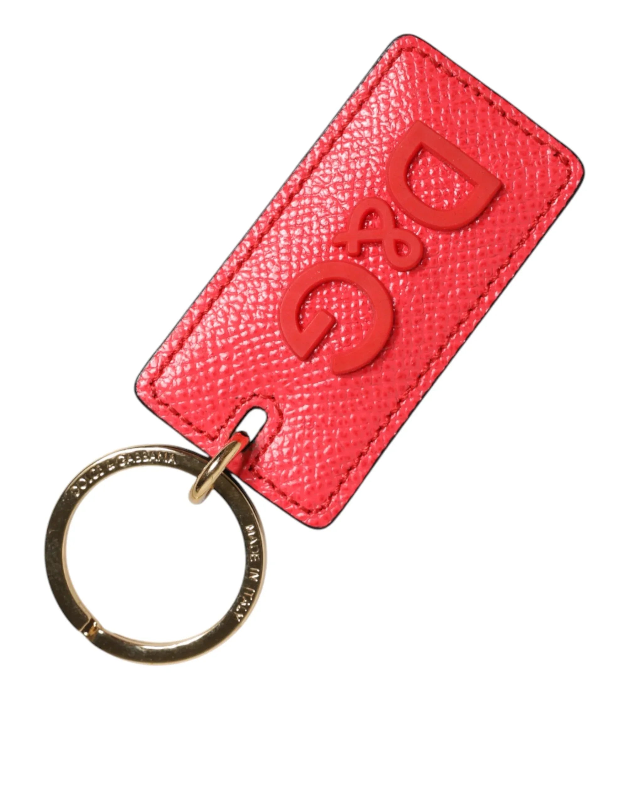 Dolce & Gabbana Red Calf Leather Logo Metal Ring Men Keychain Keyring - Zeiniez