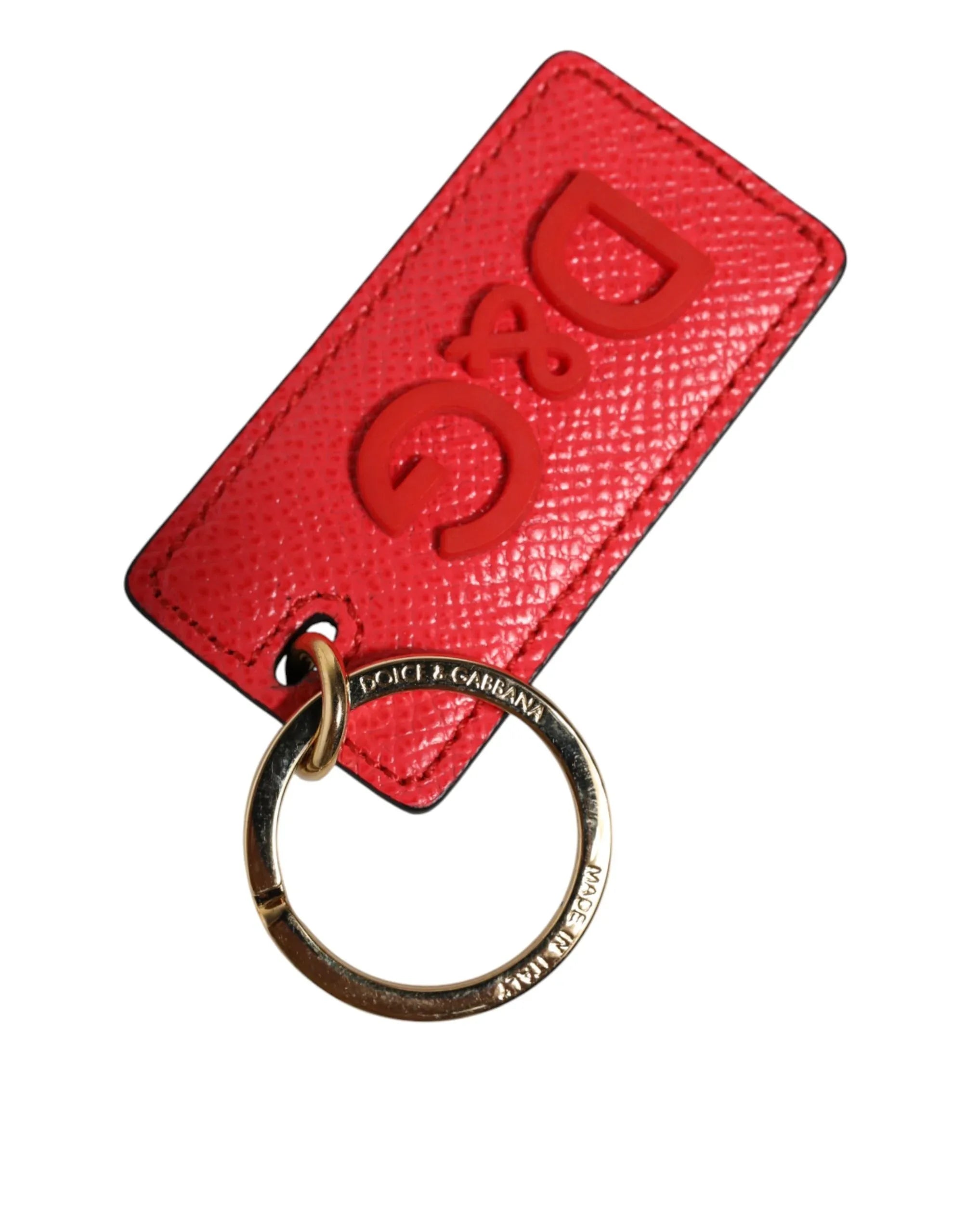 Dolce & Gabbana Red Calf Leather Logo Metal Ring Men Keychain Keyring - Zeiniez