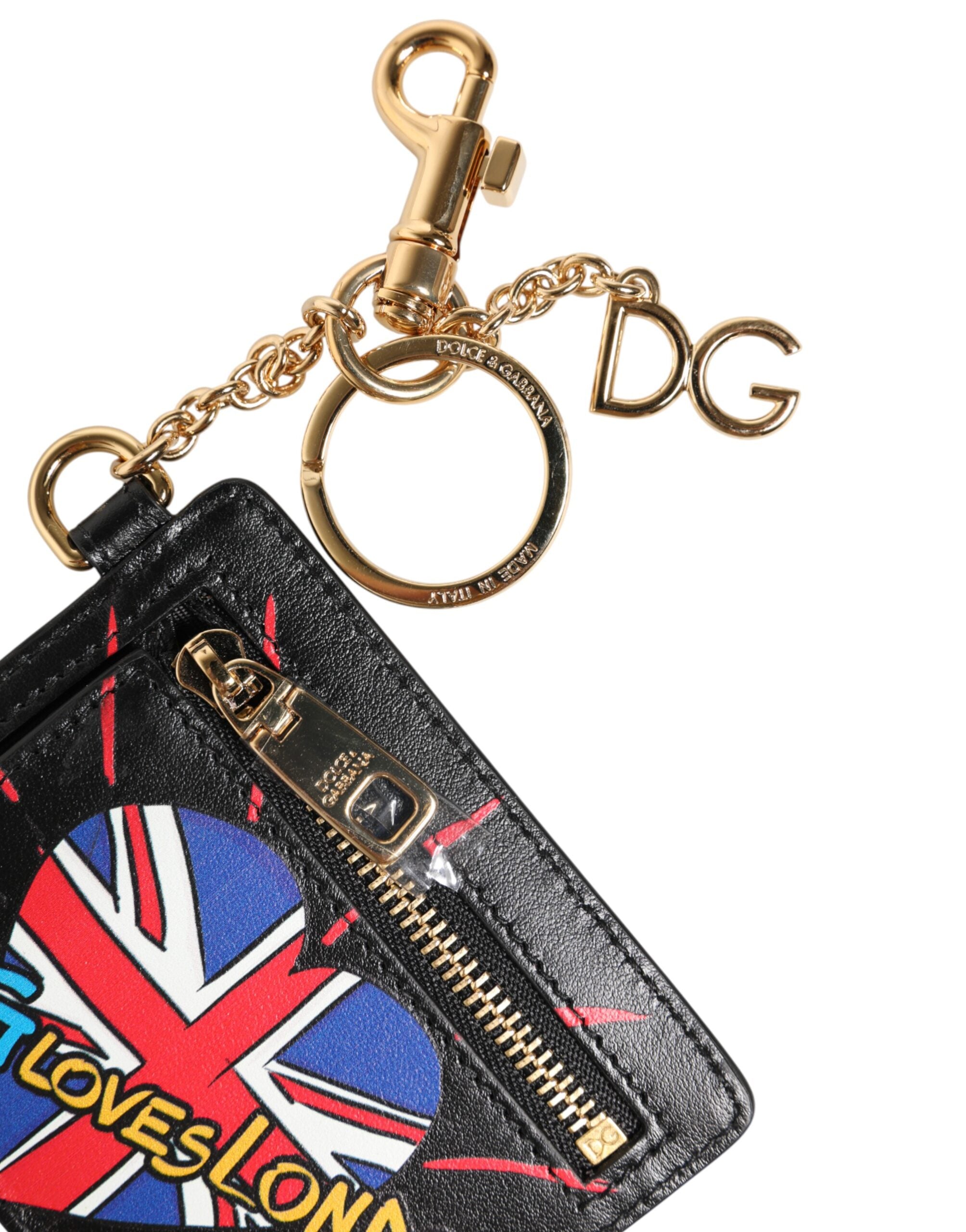 Dolce & Gabbana Black Leather #DGLovesLondon Cardholder Coin Case Keyring - Zeiniez