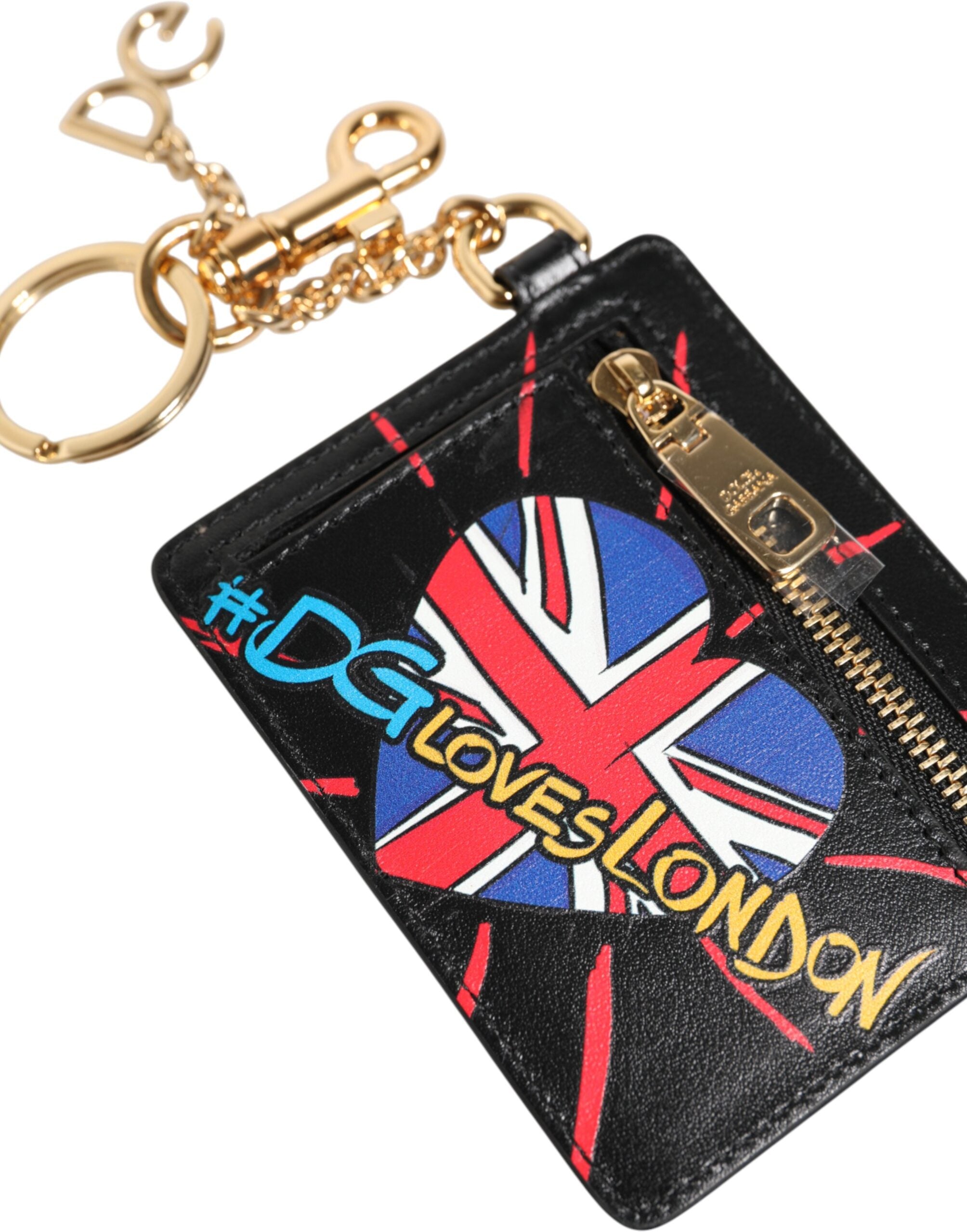 Dolce & Gabbana Black Leather #DGLovesLondon Cardholder Coin Case Keyring - Zeiniez
