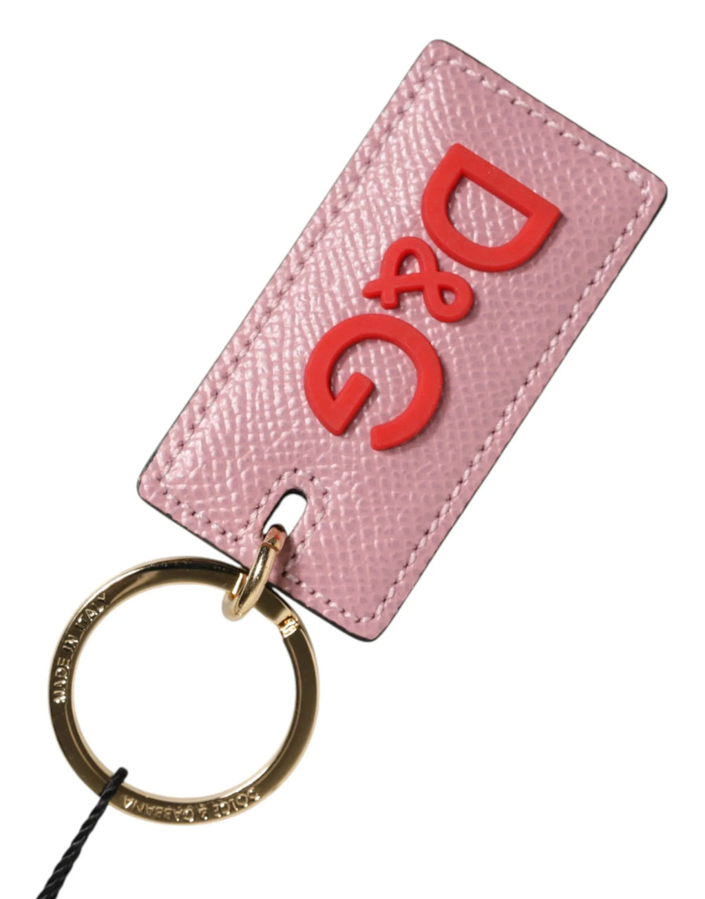 Dolce & Gabbana Pink Calf Leather Logo Metal Ring Men Keychain Keyring - Zeiniez