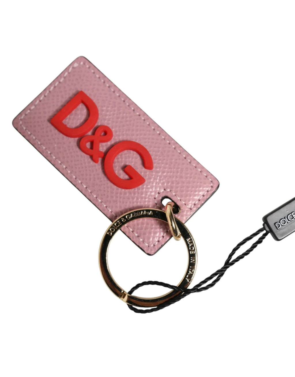 Dolce & Gabbana Pink Calf Leather Logo Metal Ring Men Keychain Keyring - Zeiniez