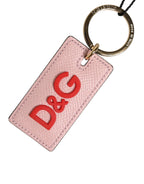 Dolce & Gabbana Pink Calf Leather DG Logo Metal Ring Keychain Keyring - Zeiniez