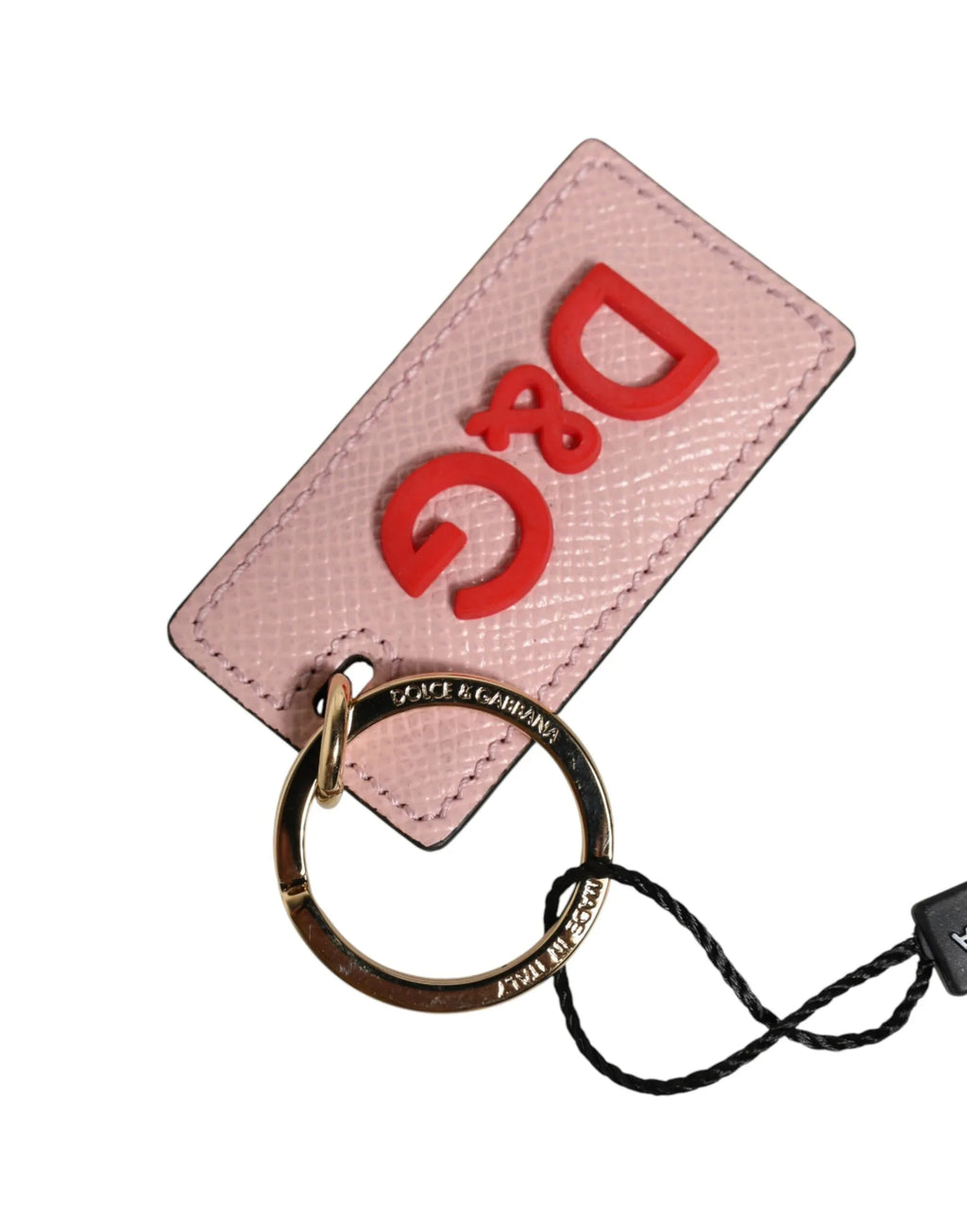 Dolce & Gabbana Pink Calf Leather DG Logo Metal Ring Keychain Keyring - Zeiniez