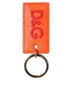 Dolce & Gabbana Orange Calf Leather Logo Metal Ring Keychain Keyring - Zeiniez