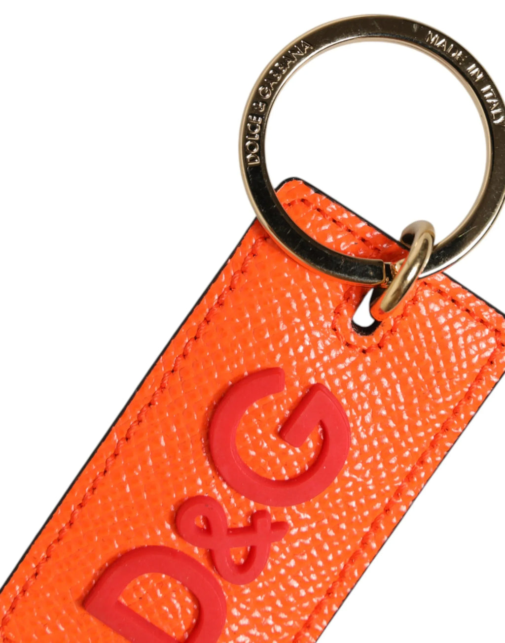 Dolce & Gabbana Orange Calf Leather Logo Metal Ring Keychain Keyring - Zeiniez