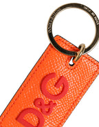 Dolce & Gabbana Orange Calf Leather Logo Metal Ring Keychain Keyring - Zeiniez