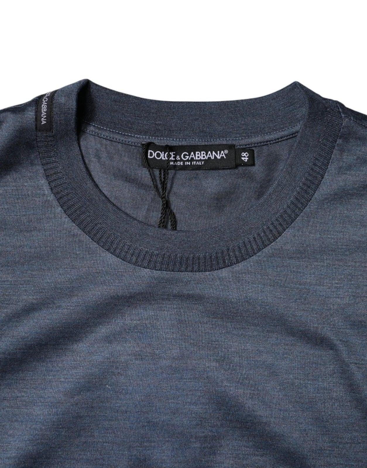 Dolce & Gabbana Blue Silk Crew Neck Short Sleeves Men T-shirt - Zeiniez