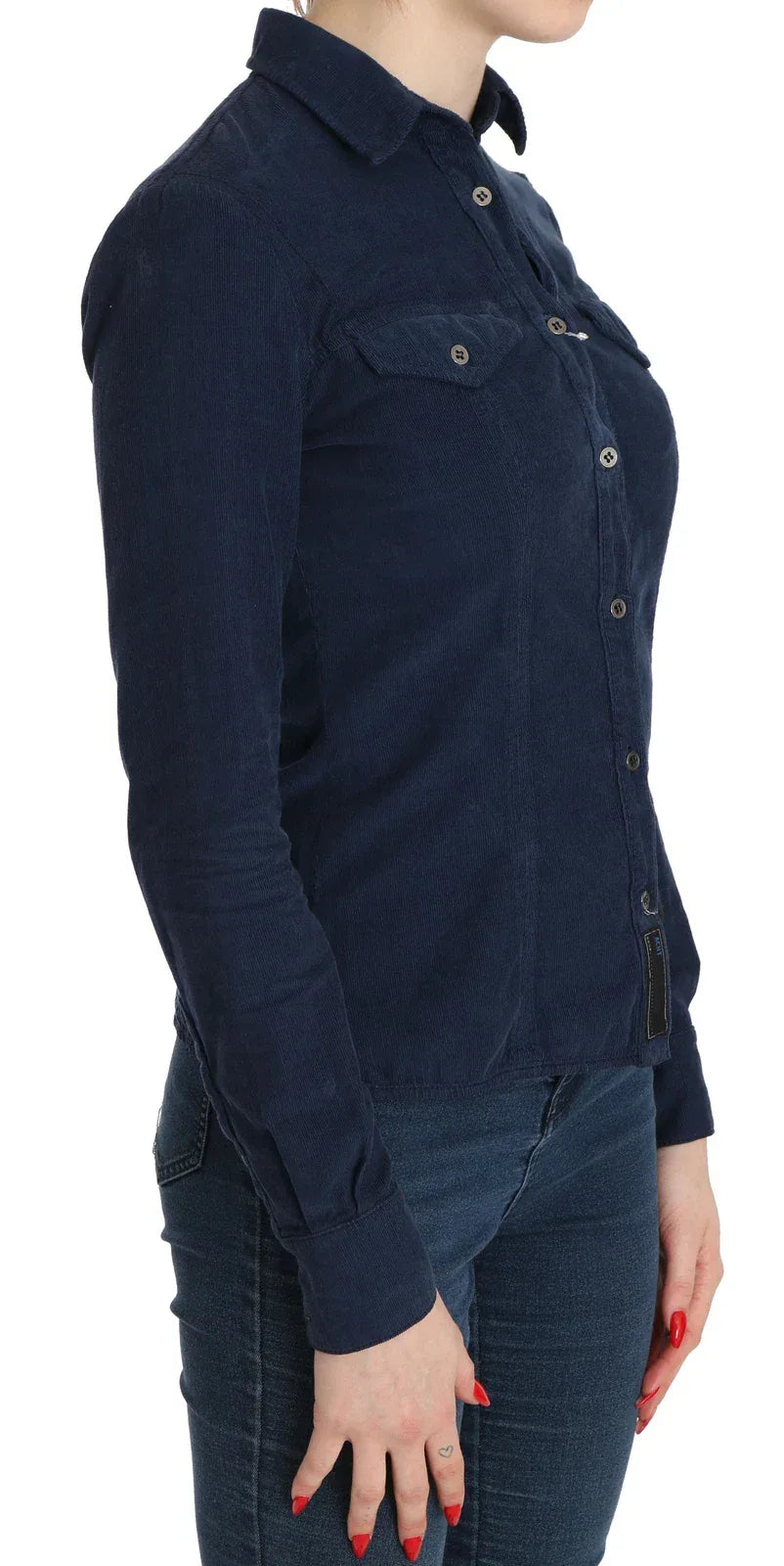 Acht Cotton Blue Corduroy Long Sleeves Shirt Top Blouse - Zeiniez