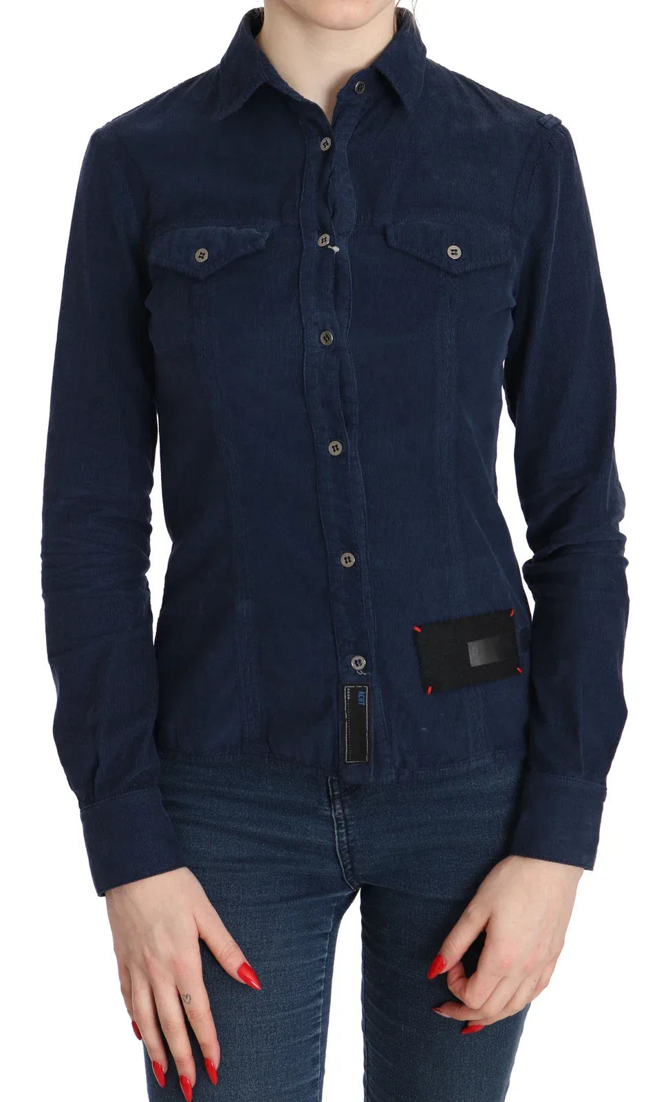 Acht Cotton Blue Corduroy Long Sleeves Shirt Top Blouse - Zeiniez