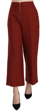 Jucca Red High Waist Cropped Flared Dress Formal Trouser Pants - Zeiniez