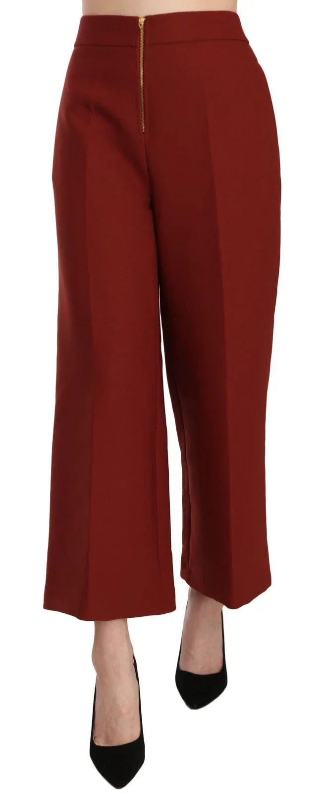 Jucca Red High Waist Cropped Flared Dress Formal Trouser Pants - Zeiniez