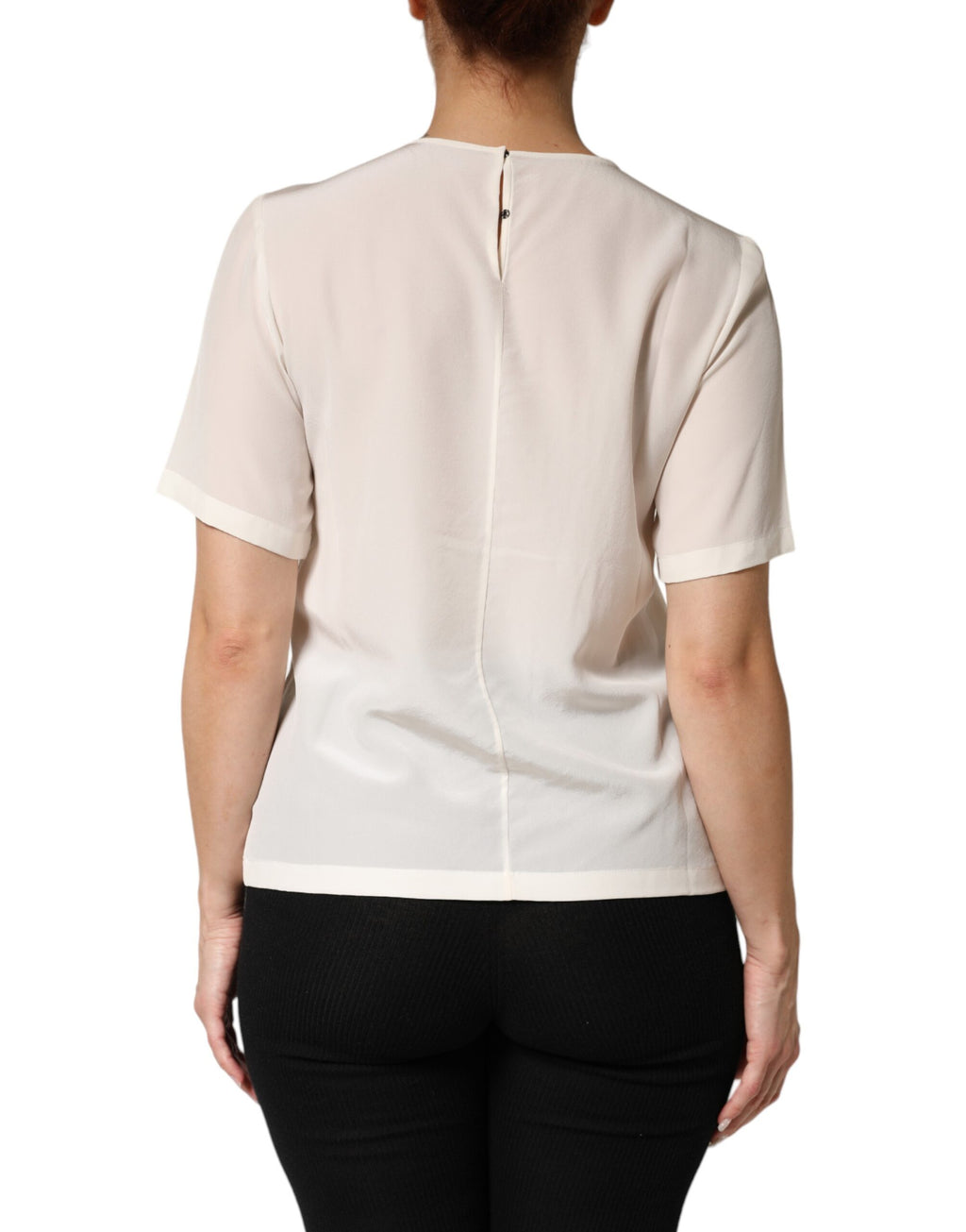 Dolce & Gabbana Cream Silk Silhouette Detail Short Sleeve Top