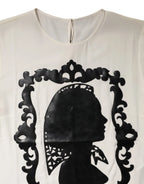 Dolce & Gabbana Cream Silk Silhouette Detail Short Sleeve Top - Zeiniez