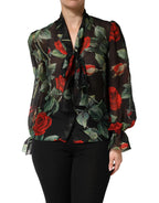 Dolce & Gabbana Black Floral Long Sleeves Silk Blouse Top - Zeiniez