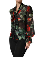 Dolce & Gabbana Black Floral Long Sleeves Silk Blouse Top - Zeiniez