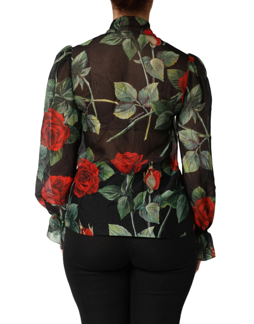 Dolce & Gabbana Black Floral Long Sleeves Silk Blouse Top - Zeiniez