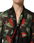 Dolce & Gabbana Black Floral Long Sleeves Silk Blouse Top - Zeiniez