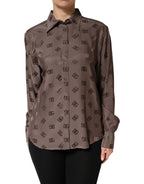 Dolce & Gabbana Brown Collared Long Sleeves Logo Shirt Top - Zeiniez