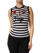 Dolce & Gabbana Black White Cashmere Silk Sleeveless Top - Zeiniez