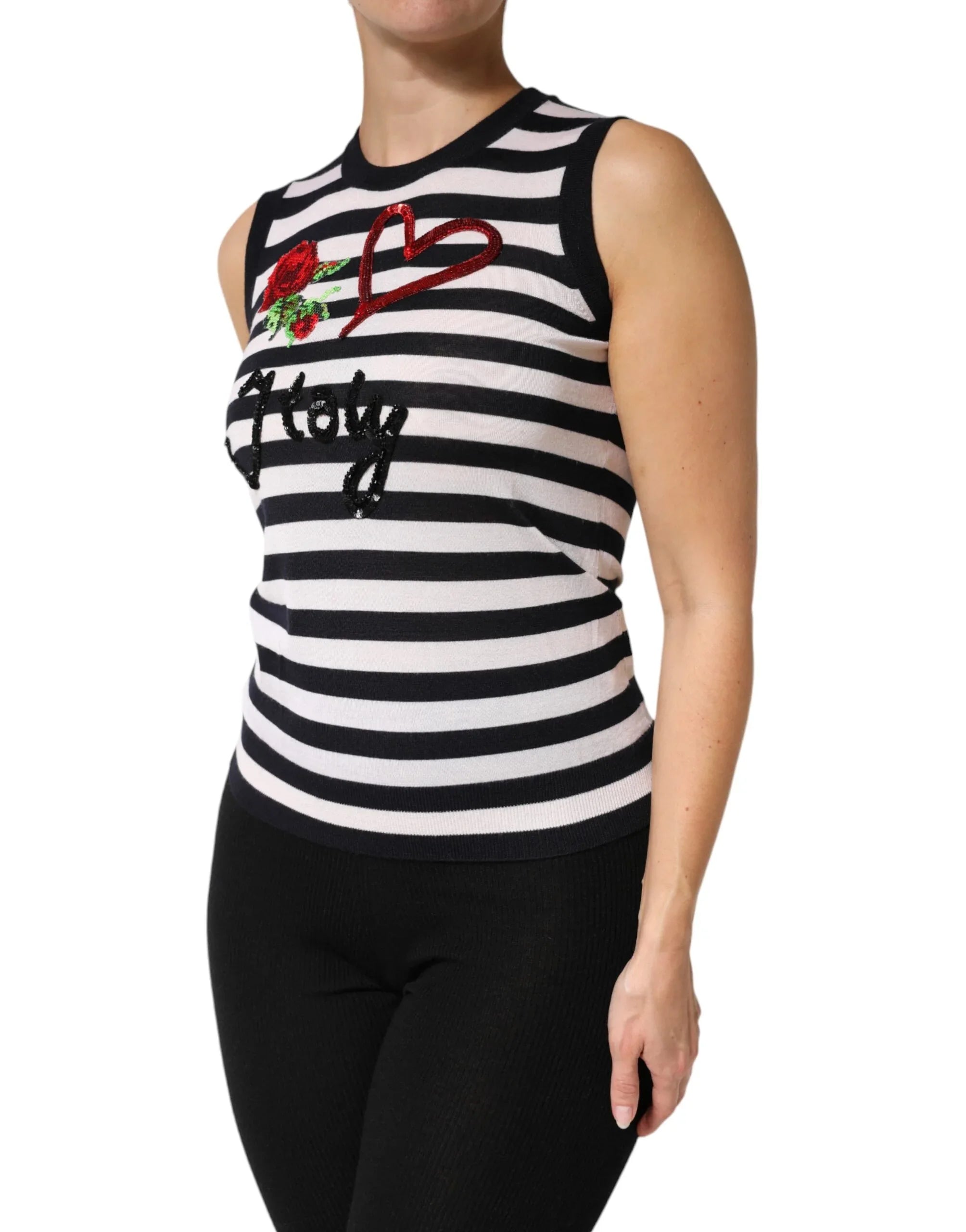 Dolce & Gabbana Black White Cashmere Silk Sleeveless Top - Zeiniez