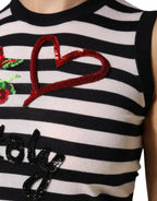 Dolce & Gabbana Black White Cashmere Silk Sleeveless Top - Zeiniez