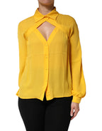 Moschino Couture Yellow Silk Collared Long Sleeves Top - Zeiniez