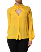 Moschino Couture Yellow Silk Collared Long Sleeves  Top
