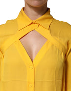 Moschino Couture Yellow Silk Collared Long Sleeves Top - Zeiniez