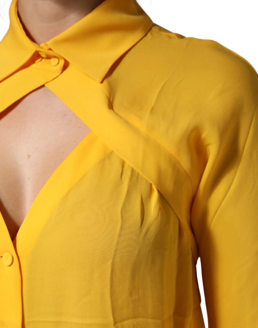 Moschino Couture Yellow Silk Collared Long Sleeves Top - Zeiniez