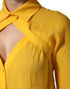 Moschino Couture Yellow Silk Collared Long Sleeves Top - Zeiniez