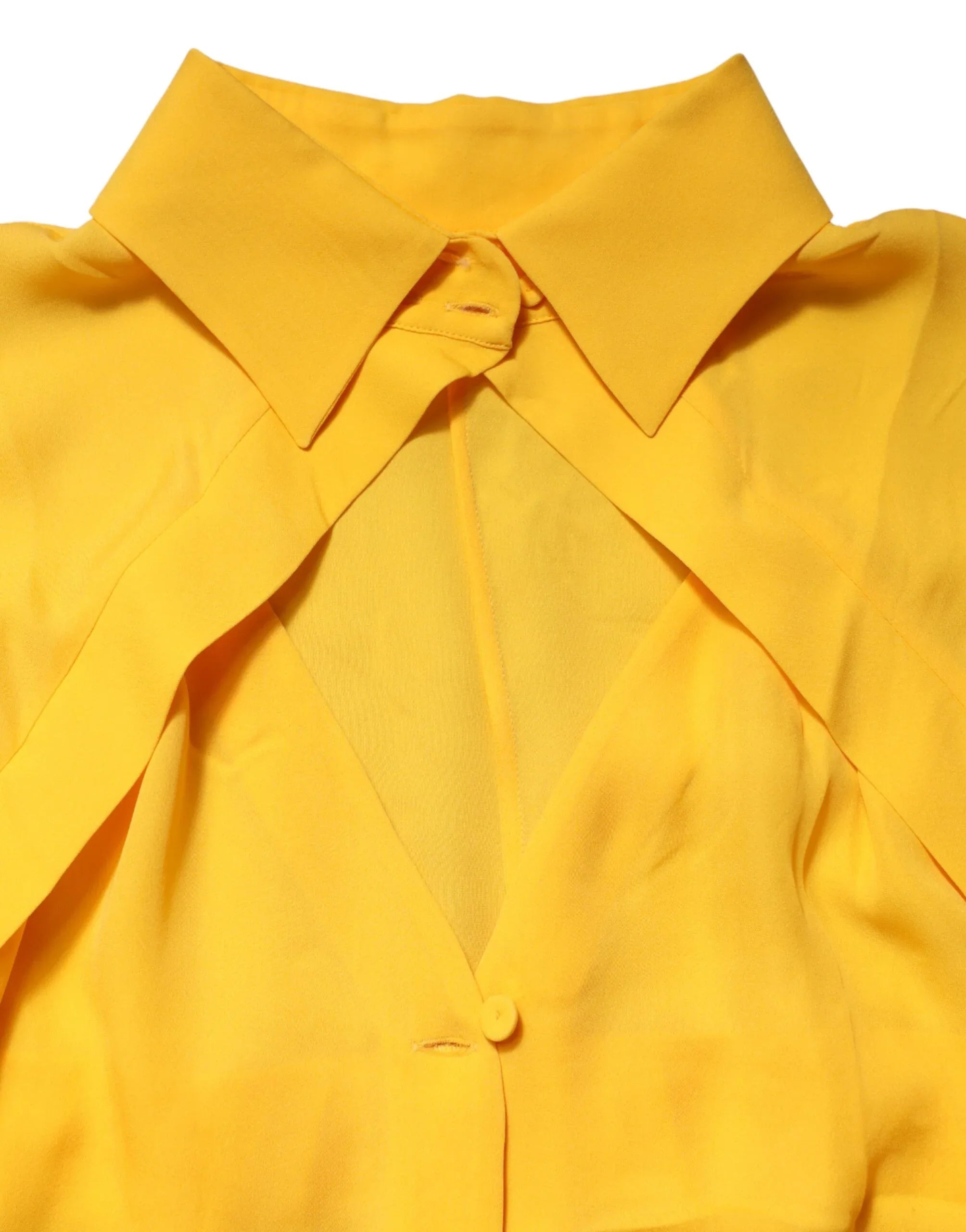 Moschino Couture Yellow Silk Collared Long Sleeves Top - Zeiniez