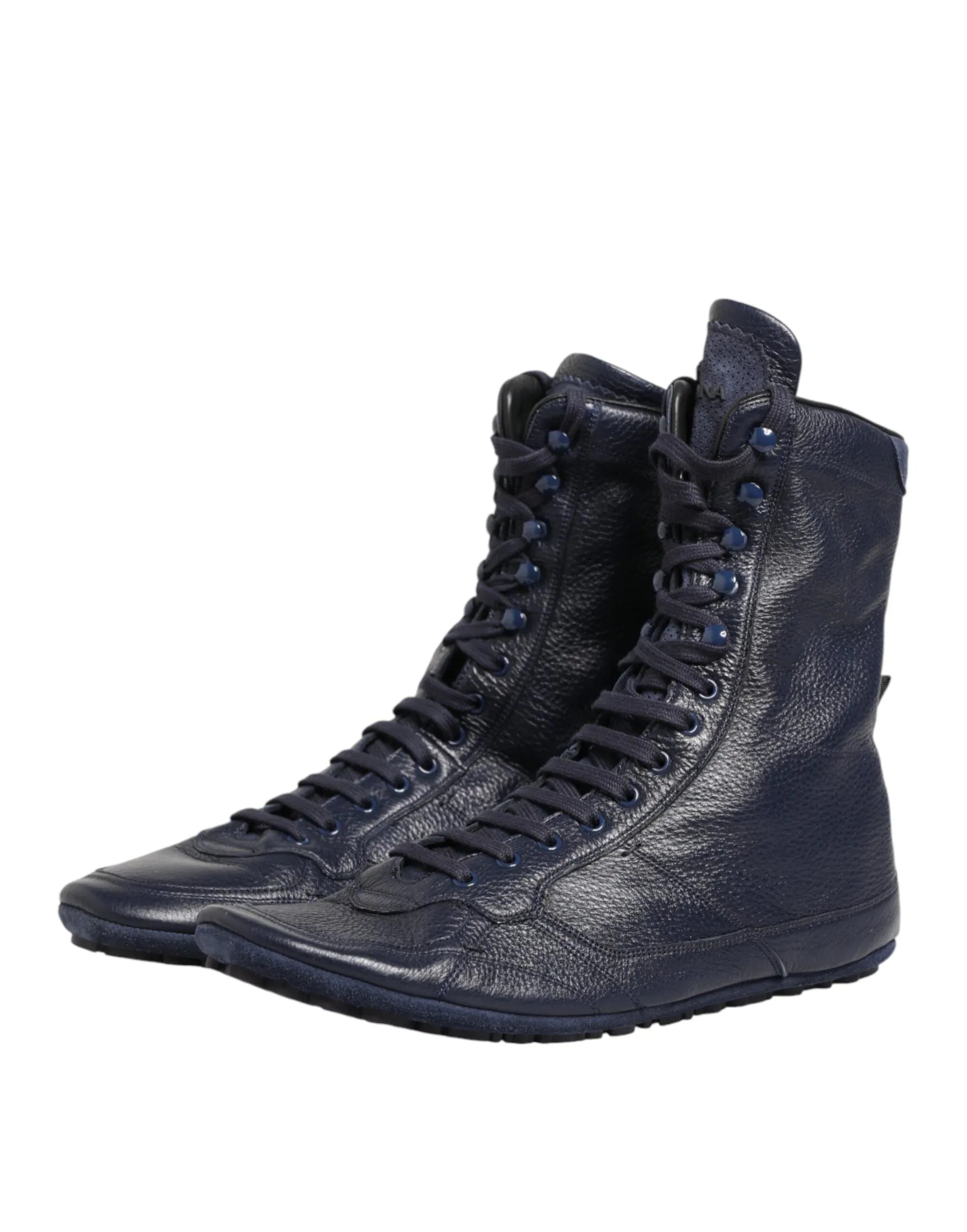 Dolce & Gabbana Dark Blue Deer Leather Mid Calf Boots Shoes - Zeiniez