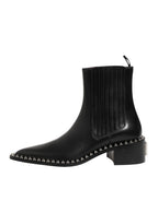 Dolce & Gabbana Black Studded Chelsea Short Ankle Boots Shoes - Zeiniez
