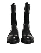 Dolce & Gabbana Black Patchwork Leather Mid Calf Boot Shoes - Zeiniez