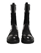 Dolce & Gabbana Black Patchwork Leather Mid Calf Boot  Shoes